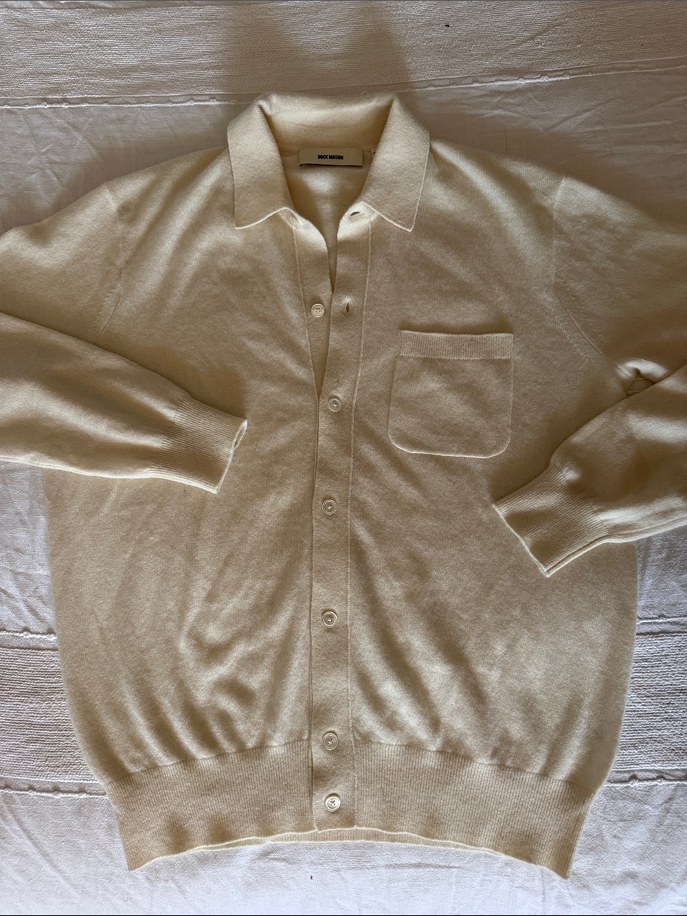 Buck Mason Cream Knit Button-Up Polo Cardigan